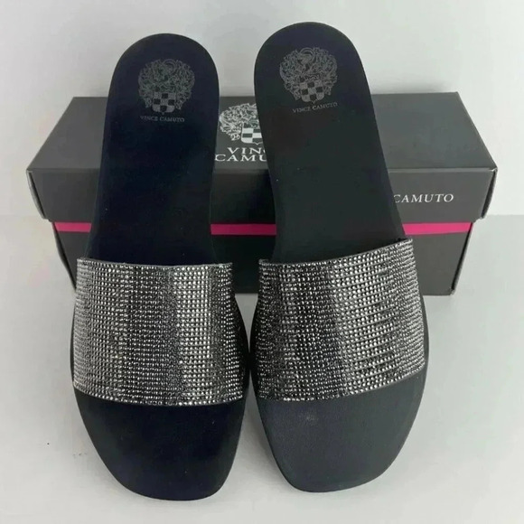 Vince Camuto Women's Jaquell Black Smoke Rhinestone Embossed Jelly Sandal Slide - Picture 1 of 12